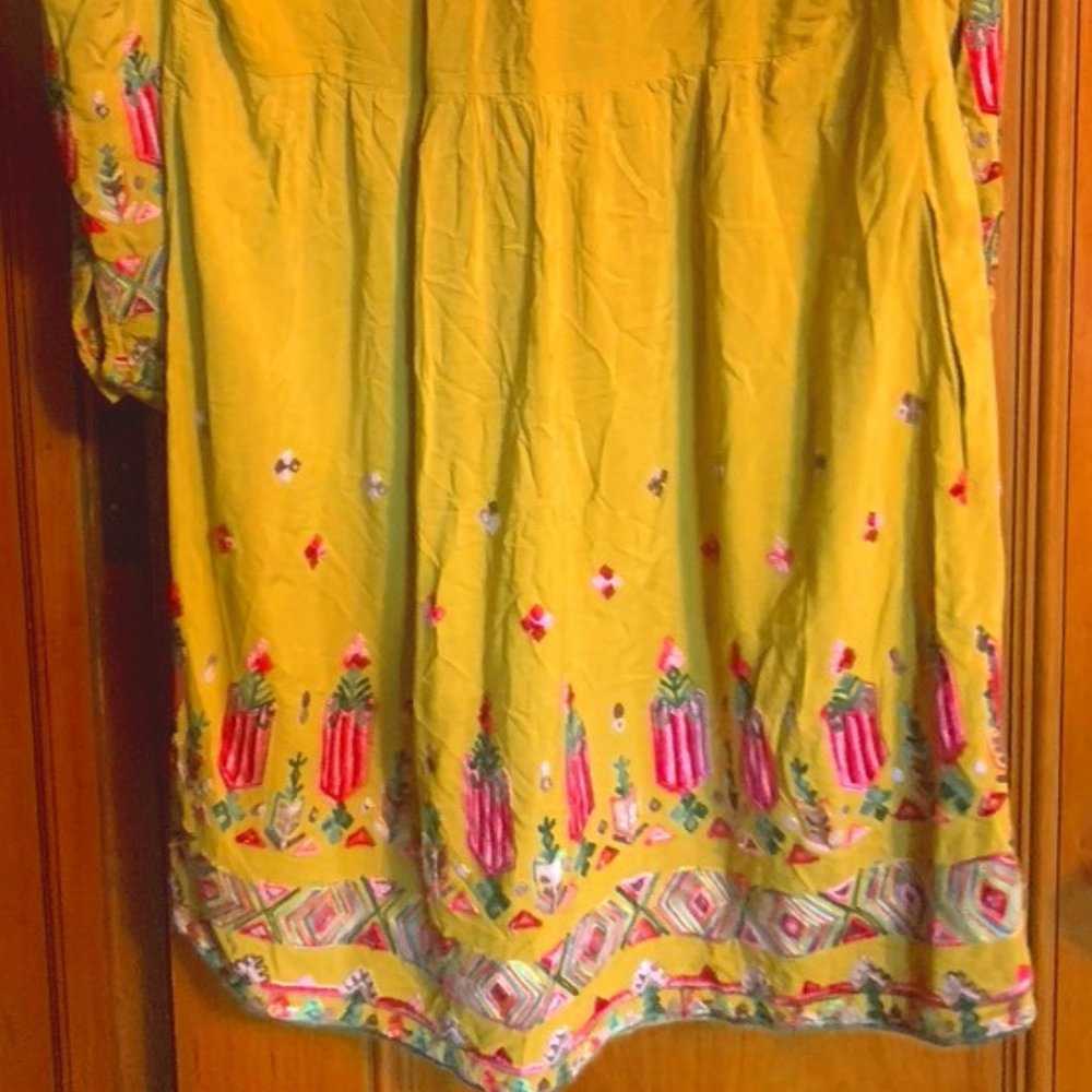 Anthropologie Floreat yellow embroidered dress